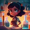 Girl studying science. Illustration.