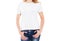 Girl in stylish t-shirt isolated over white, tshirt mockup