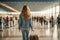 girl with suitcase airport departure vacation tourist