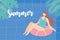 Girl sunbath on ring in the swimming pool, summer vacations travel concept