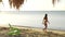 The girl sunbathes on the beach with sea views. HD