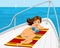 Girl sunbathing on yacht