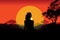 Girl in Sunset Meditation Silhouette Royalty Illustration (AI Generated)