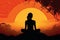 Girl in Sunset Meditation Silhouette Royalty Illustration (AI Generated)