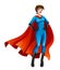 Girl super hero in a blue suit and red cloak