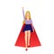 Girl with supernatural powers is flying in a space, red cape, bl