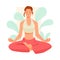 Girl Support Immunity Meditating in Yoga Lotus Pose Vector Illustration