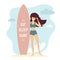 Girl with surfboard and quote Eat, sleep, surf