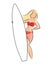 Girl with surfboard. Stylized surfer. Contours of a girl in a swimsuit. Illustration for children. A drawing on a white