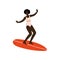 Girl Surfer in Swimsuit Riding Surfboard Catching Waves, Young African American Woman Enjoying Summer Vacation