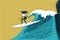 Girl surfer on the wave with surfboard, bright colors. Surfering concept. Generative AI