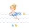 Girl in a swim ring with rubber duck. Hand-painted watercolor illustration