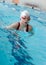 Girl swimming breaststroke in pool