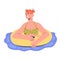 Girl swimming in inner tube or swim ring in pool, sea or ocean. Summer theme illustration with resting in water smiling woman