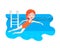 The girl swims in the pool. Swimming lessons for children. Sport and outdoor activities.