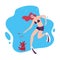 Girl in Swimsuit, Goggles and Flippers Swimming Under the Water, Extreme Hobby Flat Vector Illustration