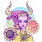 Girl symbolizes the zodiac sign Taurus. Pastel goth portrait