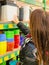 A girl in a tableware shop.