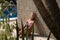 girl takes a sunbath on swimming pool