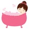 girl taking bath in bathtub. Vector illustration decorative design