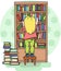 Girl taking a book from a shelf in the library school education - Vector illustration