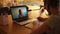 Girl talking with her teacher on skype. Quarantine during Coronovirus Covid-19. Quarantine and Social distancing concept