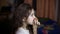 Girl teen eating an apple sitting in room in evening fruit healthy eating