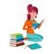 Girl Teen Sitting On Floor And Reading Book Vector
