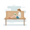 Girl-teenager reading book on the bench - vector flat style illustration.