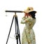 Girl with Telescope - isolated