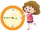 Girl telling time with yellow clock