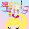 girl thinking of cosmetics. Vector illustration decorative design