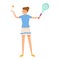 Girl throws tennis ball icon, cartoon style