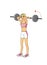 Girl is training at home. Stretching the muscles of the arms and spine. Exercises with dumbbells, barbell. Isolated on a white