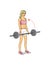 Girl is training at home. Stretching the muscles of the arms and spine. Exercises with dumbbells, barbell. Isolated on a white