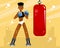 Girl training with punching bag