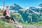 Girl travels to the Swiss mountainous surroundings, Engelberg re