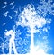Girl, tree, birds & snowflakes