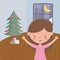 Girl with tree gift boxes living room night window celebration merry christmas