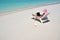 Girl on the tropical beach. Exuma, Bahamas