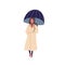Girl with umbrella flat vector illustration. Autumn season, rainy day, walk under rain. Young woman standing alone. Lady