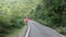 A girl with umbrella on road of mountain in rishikesh uttrakhand