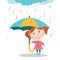 Girl with umbrella standing under the rain.