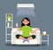 Girl under the air conditioner enjoys the coolness of heating ventilation and air conditioning Vector illustration