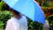Girl under Rain with umbrella in defocus. Video