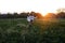 Girl in  underwear running across the field