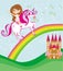 Girl on a unicorn flying on a rainbow