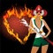 Girl in uniform fire extinguish burning heart