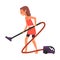 Girl Vacuuming the Floor, Child Doing Housework Vector Illustration