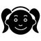 Girl vector icon. Black and white funny little girl face illustration. Solid linear icon of kid.